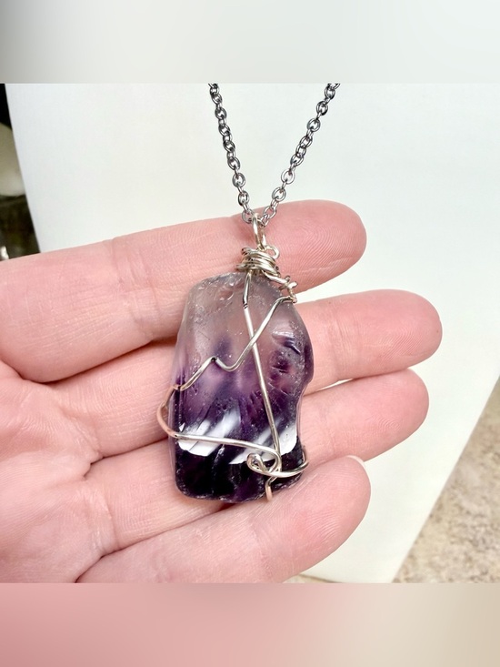 Hand Crafted Jewelry - Hand crafted wire wrapped chevron amethyst pendant necklace